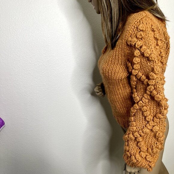 Vici Sweater Medium Rust Orange One Shoulder Tight-Knit Pom Rodeo Chic Western - Picture 4 of 10